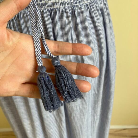 See And Be Seen Sz L Floral Embroidered Maxi Dress Striped Smocked Waist Beachy - Picture 15 of 16